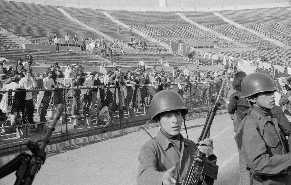 Leftists who were arrested after the coup were held prisoner in the national stadium, in Santiago, in September 1973. Many people were tortured at the stadium.