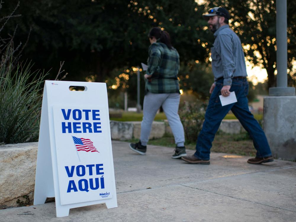Voters walk into a polling place in Uvalde, Texas, on Nov. 8, 2022.