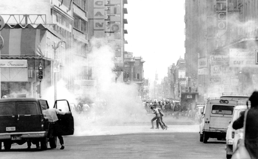 An October 1972 confrontation between strikers opposing President Salvador Allende and supporters of the Allende government trying to access shopping centers closed down by strikers in Santiago.