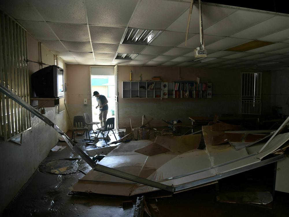 View of a damaged classroom in a school in Toa Baja, Puerto Rico, on Oct. 2, 2017, after Hurricane Maria ripped through the island. Maria set off a years-long stretch of interrupted schooling for Puerto Rico's children.