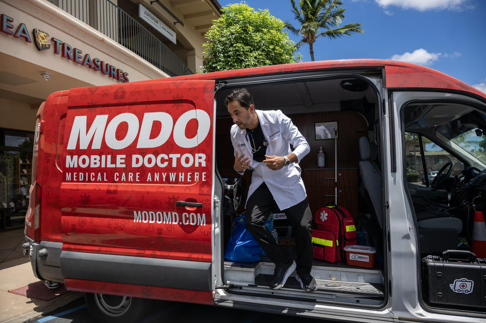 Dr. Reza Danesh, a mobile doctor on Maui, packs up his van with supplies in Kihei to go into West Maui to treat people affected by the fires.