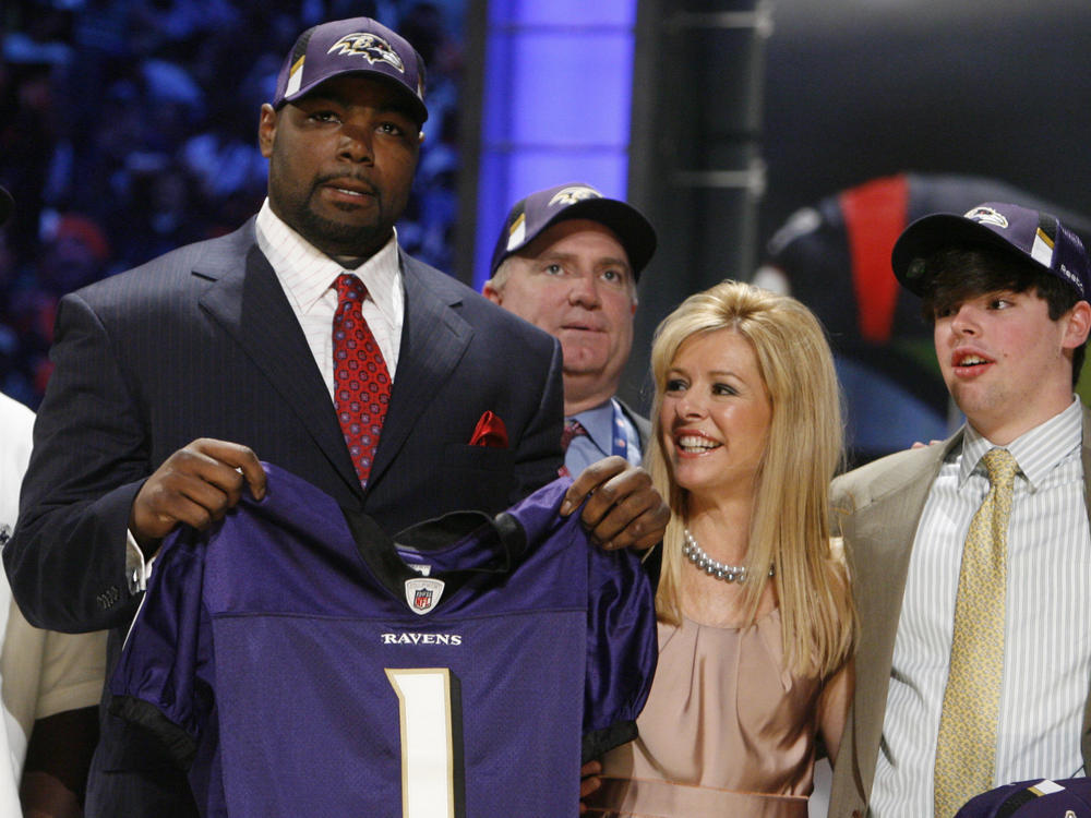 Here, Oher was selected as the No. 26th overall pick by the Baltimore Ravens during the first round of the NFL football draft at Radio City Music Hall Saturday, April 25, 2009, in New York.