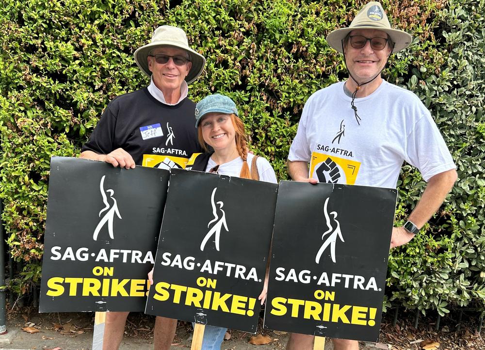 Actors Jeff Kaye, Lana Gautier and Ron Palmer on the picket line outside of Disney Studios in Burbank.