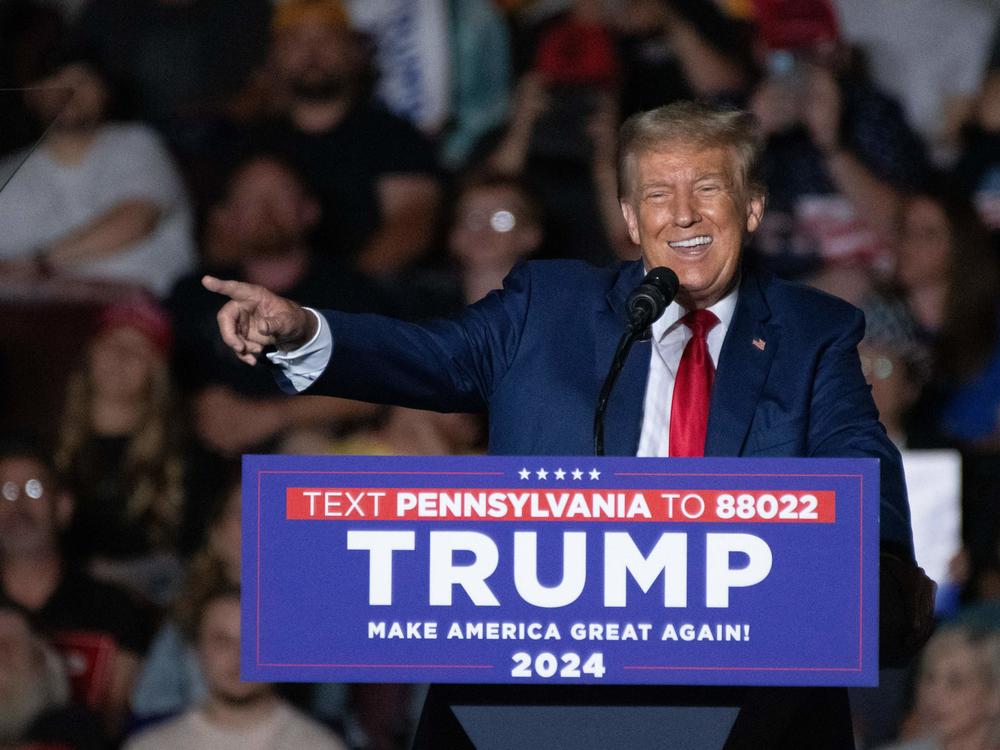 Former President Donald Trump speaks during a campaign rally in Erie, Pa., on July 29.