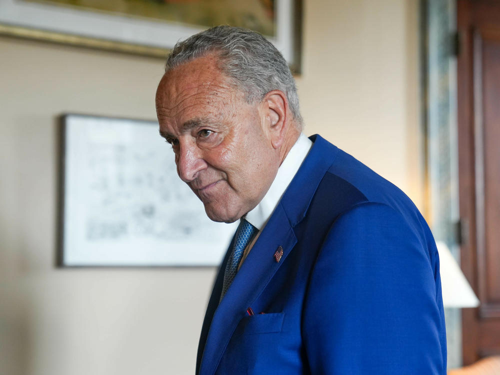 Sen. Chuck Schumer speaks to NPR at his office in the Capitol on Aug. 16.