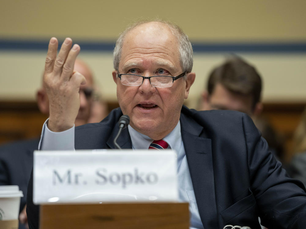 Special Inspector General for Afghanistan Reconstruction John Sopko speaks in April during a hearing of the House Oversight and Accountability Committee concerning the U.S. withdrawal from Afghanistan. Sopko says the U.S. also needs to keep an eye on the billions of dollars provided to Ukraine.