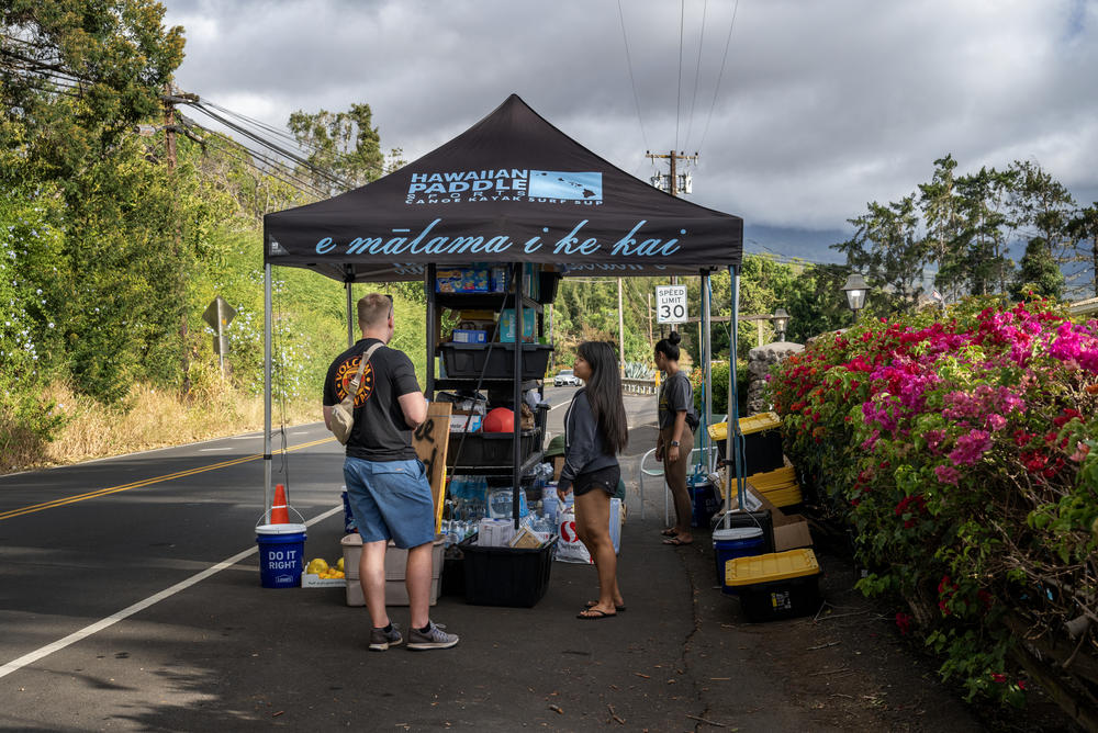 A grassroots center was set up at the Kula Lodge by volunteers and donations were brought in from the community to help people who have lost their homes or are suffering other hardships.