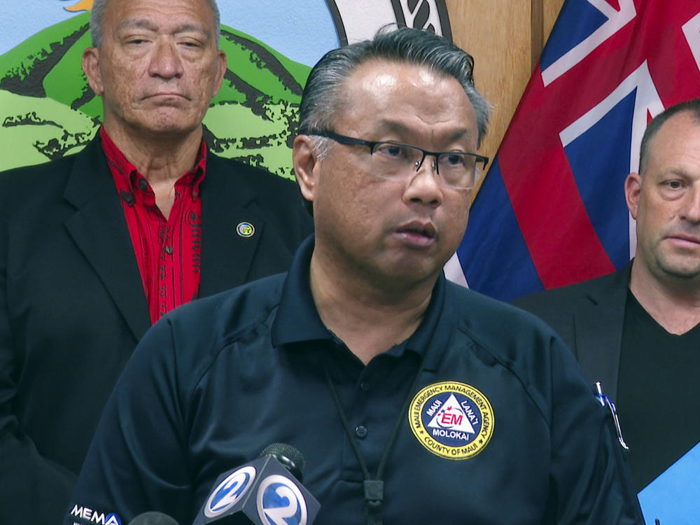 Maui Emergency Management Agency Administrator Herman Andaya speaks during a news conference in Wailuku, Hawaii, Wednesday, Aug. 16, 2023.