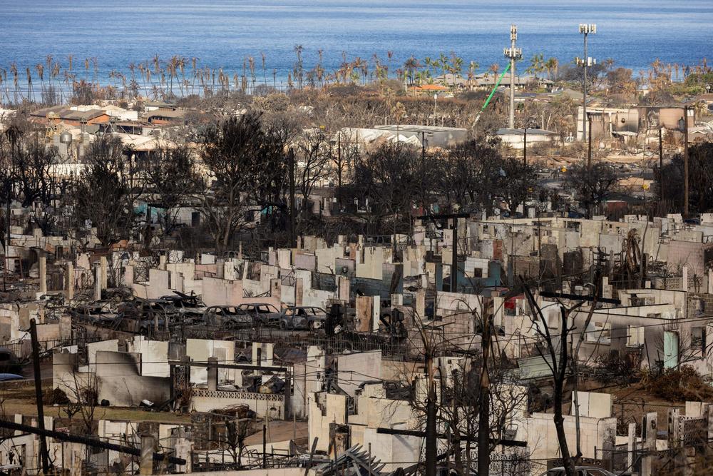 Burned buildings are pictured in the aftermath of the Maui wildfires in Lahaina, Hawaii.