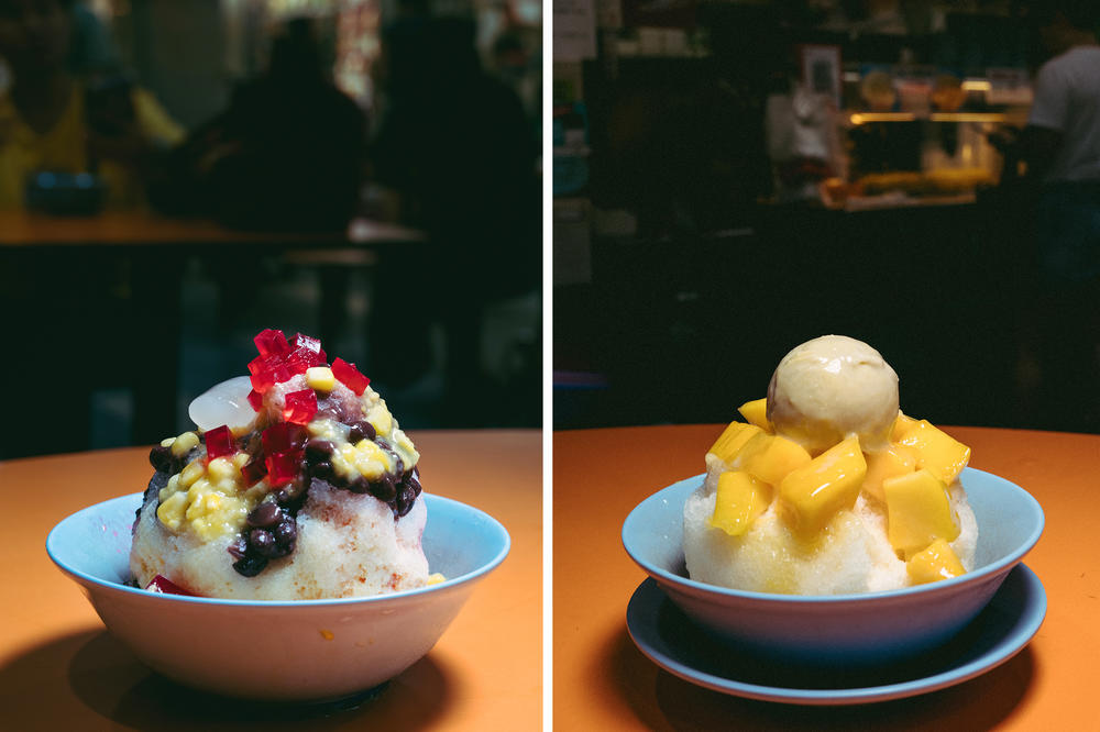 Ice kachang often consists of shaved ice, red beans, corn, agar agar and palm seed topped with flavored syrup and evaporated milk which adds to its sweetness. The frozen treat's popularity has spawned many varieties, with fruit toppings like mango, for example.