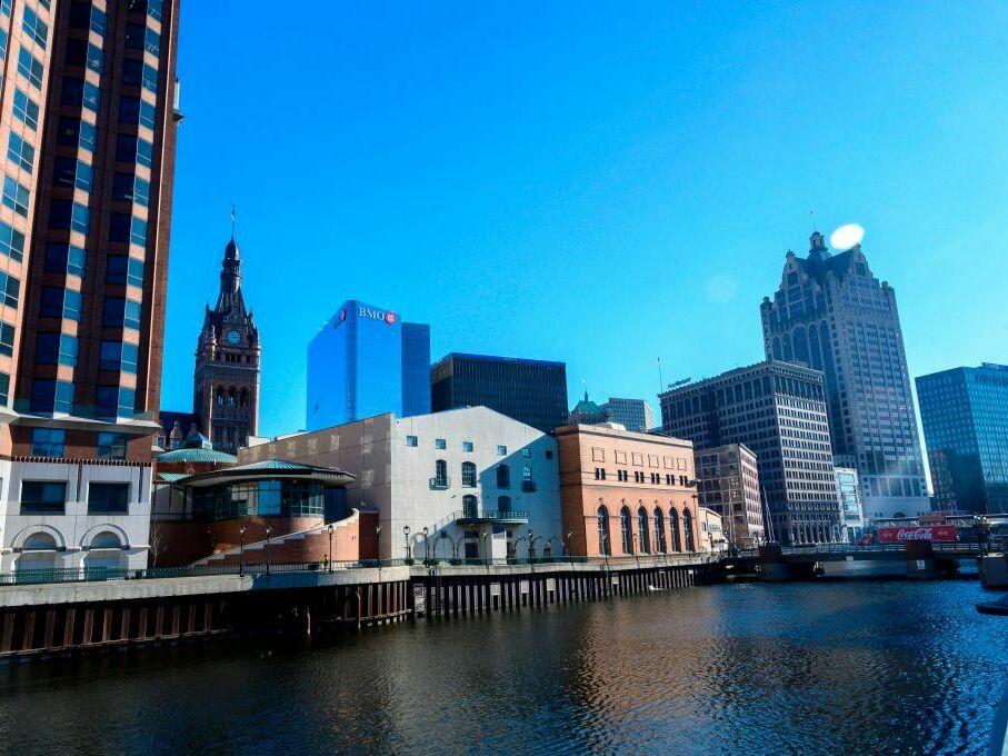 The Tower of the City Hall is seen in downtown Milwaukee, Wis., in January 2020.