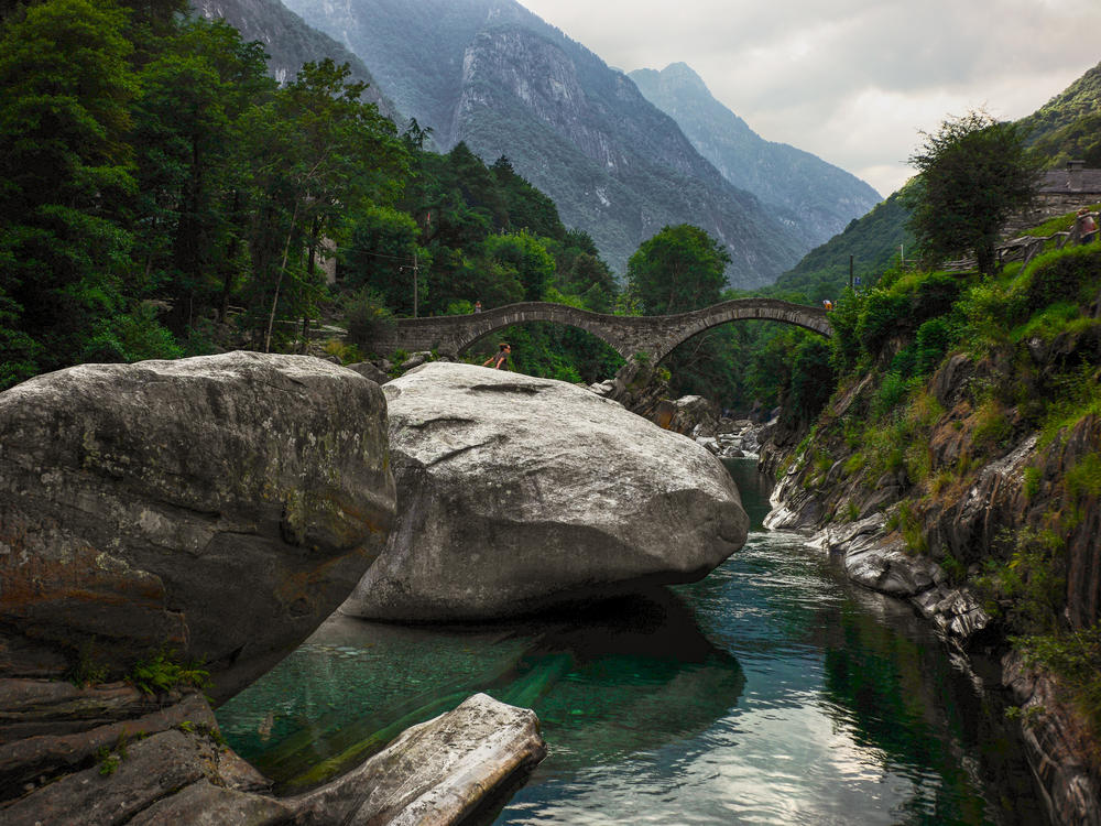 The waters of Valle Verzasca, a valley in Switzerland, can be as cold as 45 to 50 degrees Fahrenheit in summer, providing immediate relief from the sun.