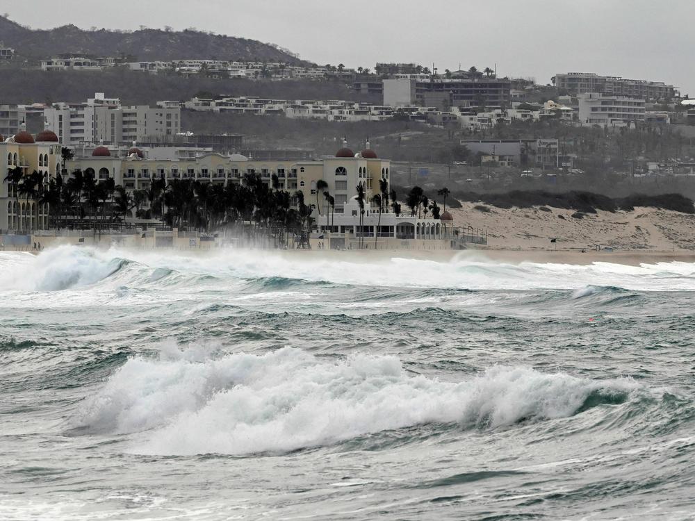 Medano Beach, at Los Cabos resort in Mexico's Baja California state, is seen  before the arrival of Hurricane Hilary  on Friday.