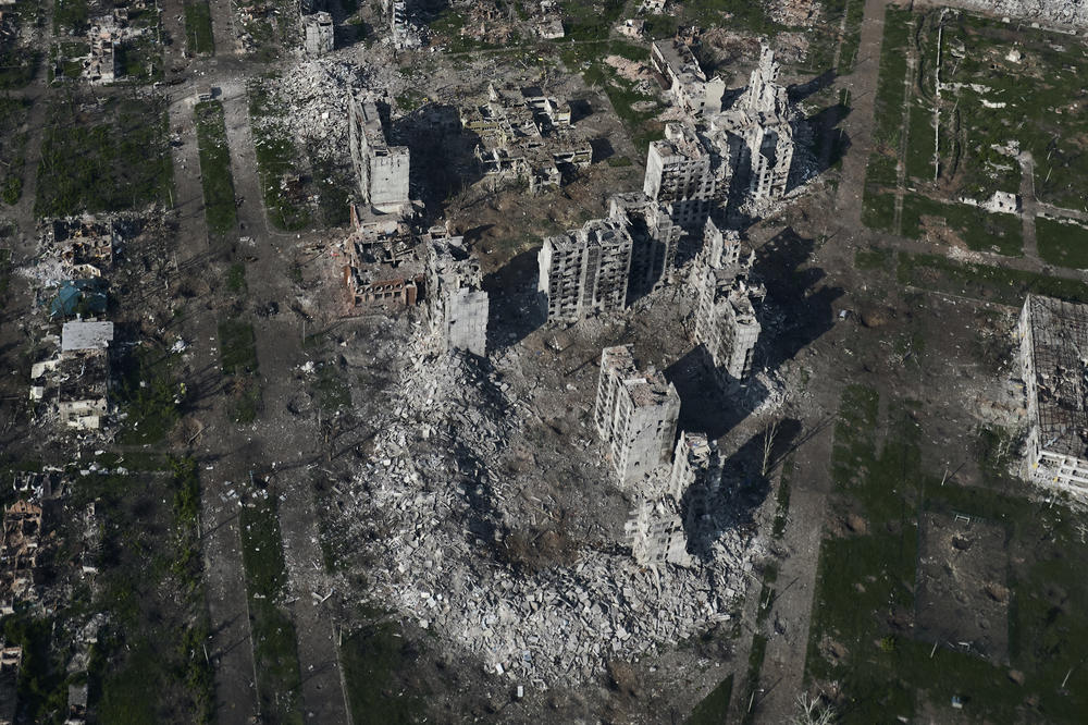 An aerial view of Bakhmut, the site of the heaviest battles with the Russian troops in the Donetsk region of Ukraine, on June 22.