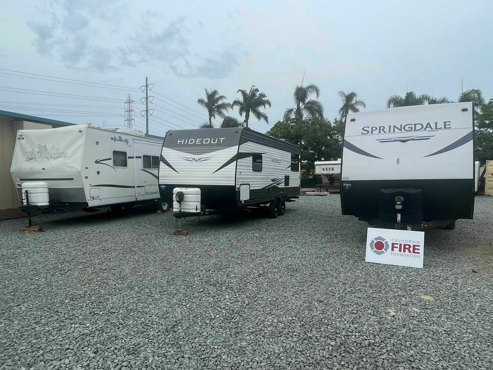 Three RVs ready to be shipped to families in Maui.