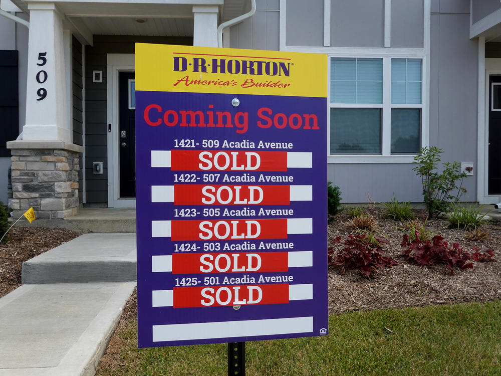 Town homes are under construction in Mundelein, Ill., on July 19. Prices of new homes have generally been trending down since the start of the year.