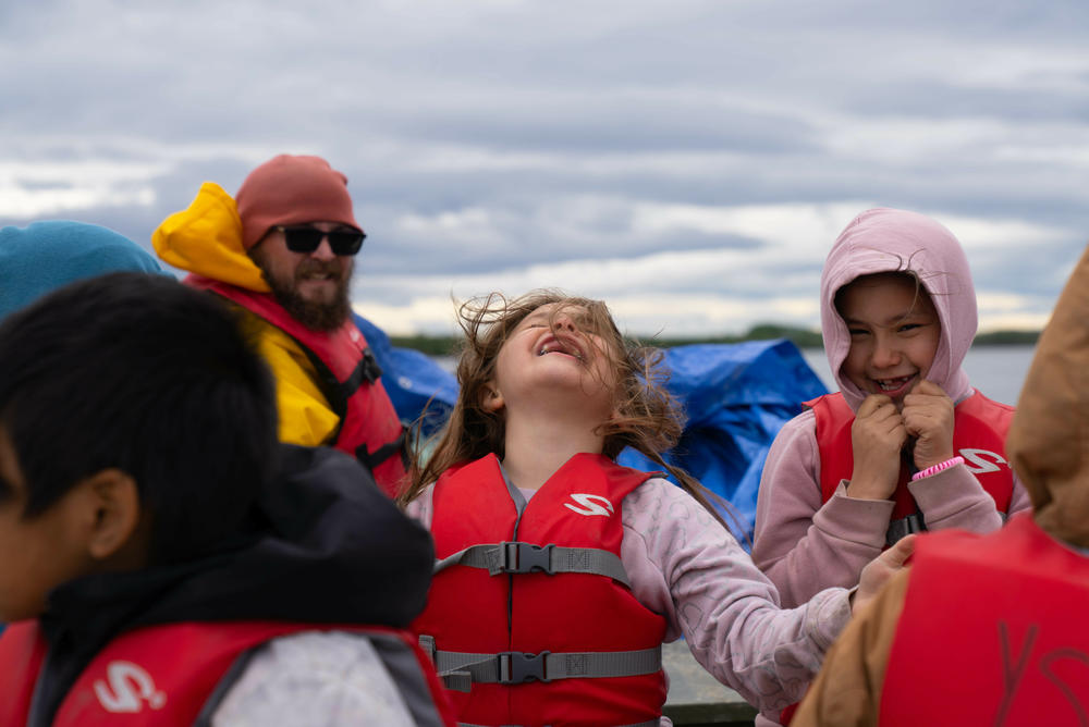 Students from the Yupiit School District go drift netting for salmon.