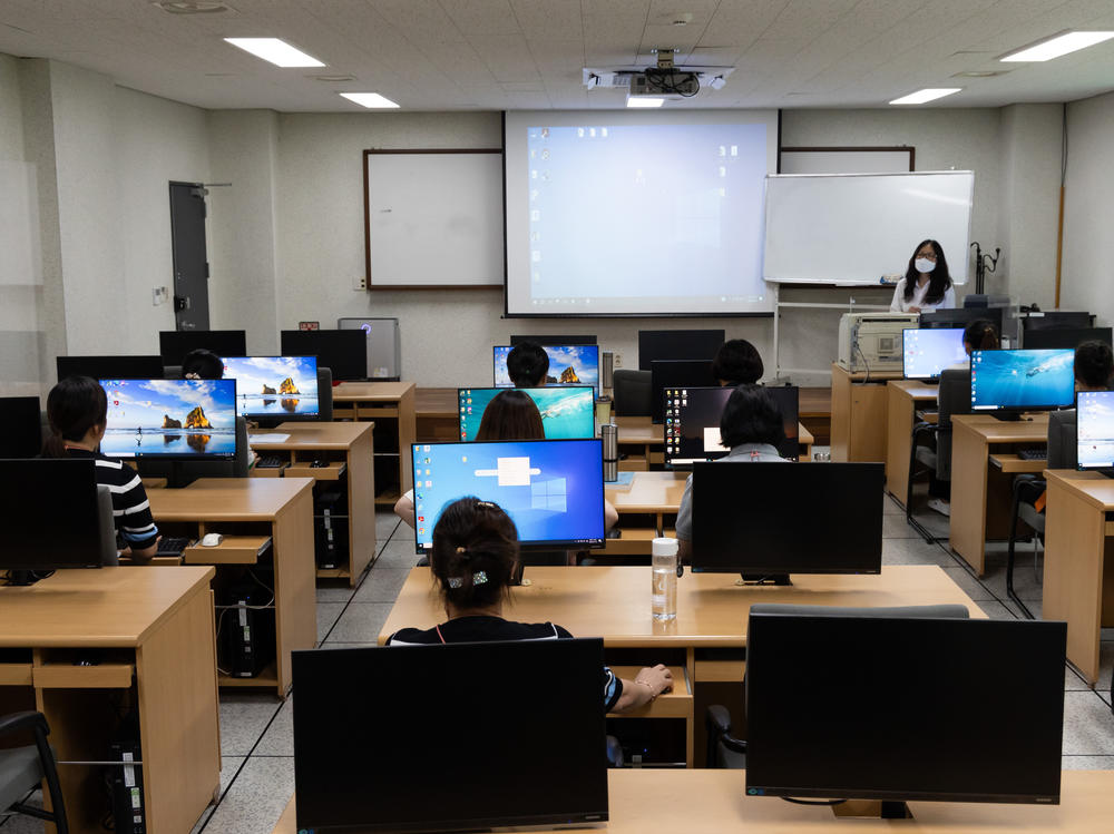 North Korean defectors take a computer class inside Anseong Hanawon, Settlement Support Center for North Korean Refugees, in Anseong, South Korea, July 10.