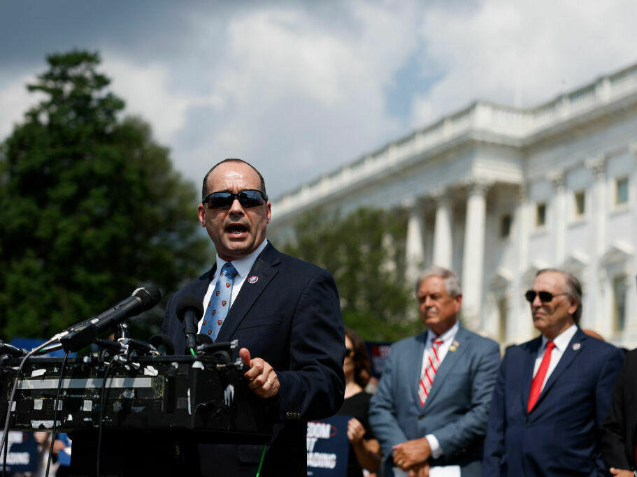 Rep. Bob Good, R-Va., speaks at a news conference with members of the House Freedom Caucus outside the U.S. Capitol on July 25.