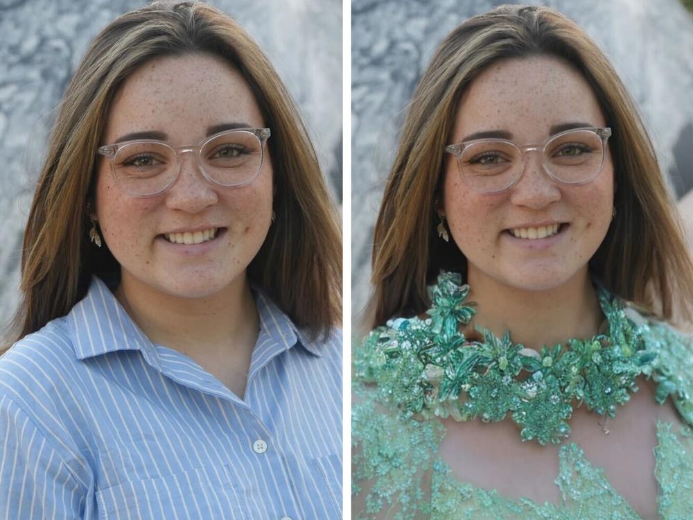 The photo on the left was what Sophia Jones fed the AI service. It generated the two images on the right.