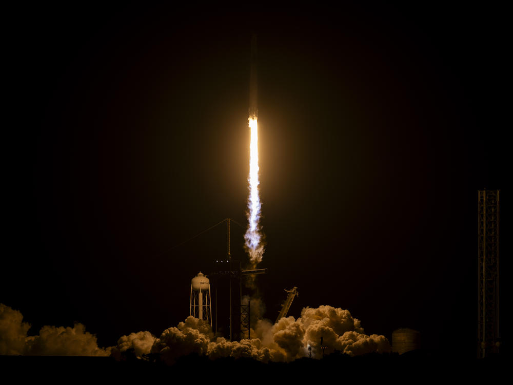 A SpaceX Falcon 9 rocket with the Crew Dragon spacecraft carrying NASA's SpaceX Crew-7 mission lifts off from Launch Complex 39A at the Kennedy Space Center on August 26, 2023 in Cape Canaveral, Fla.