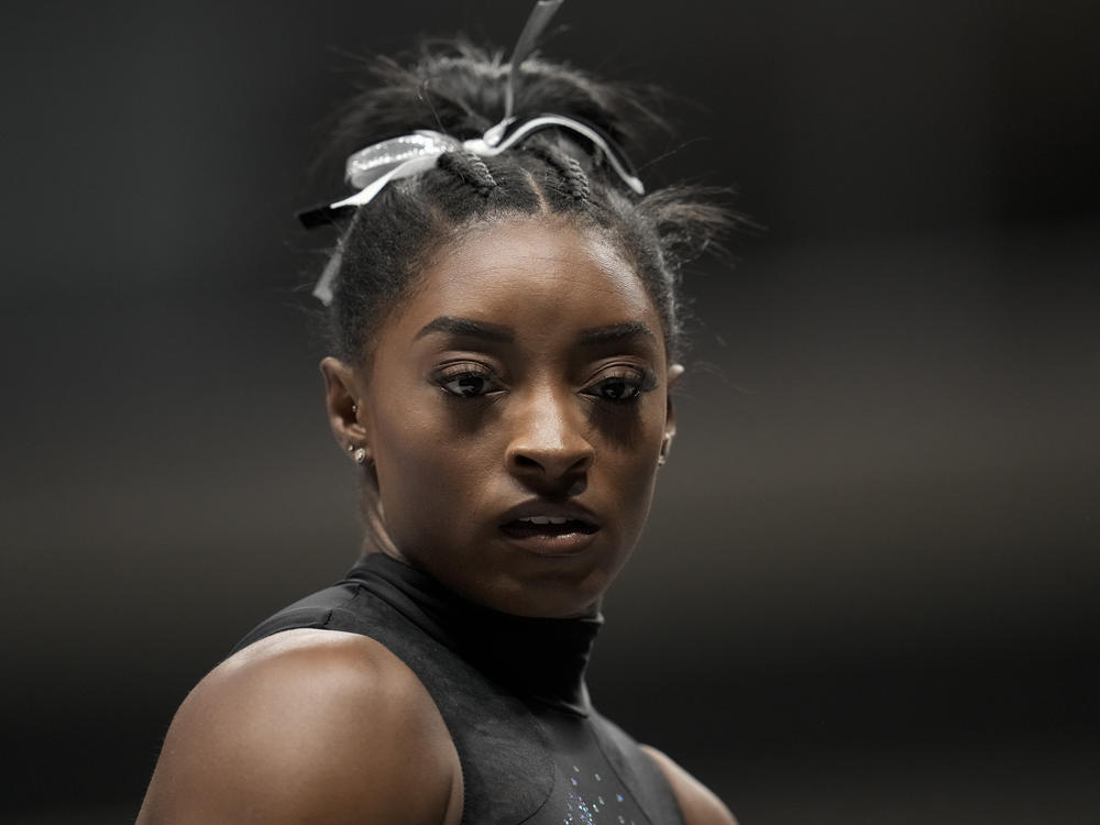 Simone Biles warms up before the U.S. Gymnastics Championships Sunday, Aug. 27, 2023, in San Jose, Calif.