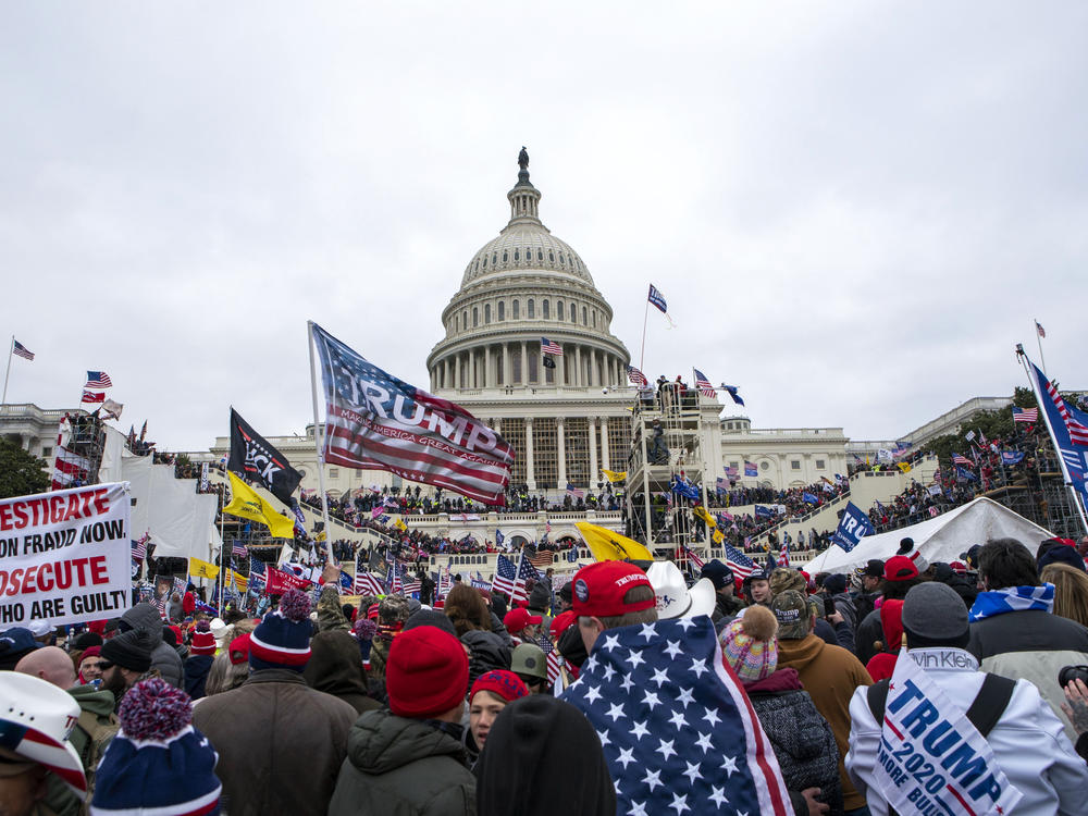 Insurrectionists loyal to President Donald Trump breach the U.S. Capitol in Washington on Jan. 6, 2021.