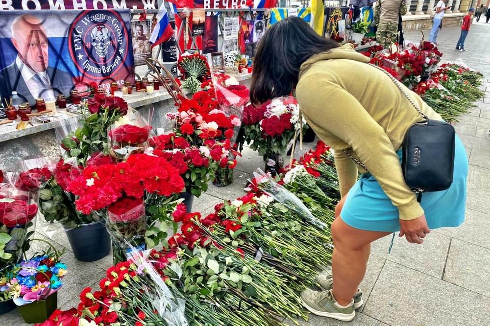 A memorial for Wagner Group leader Yevgeny Prigozhin near Red Square in central Moscow.