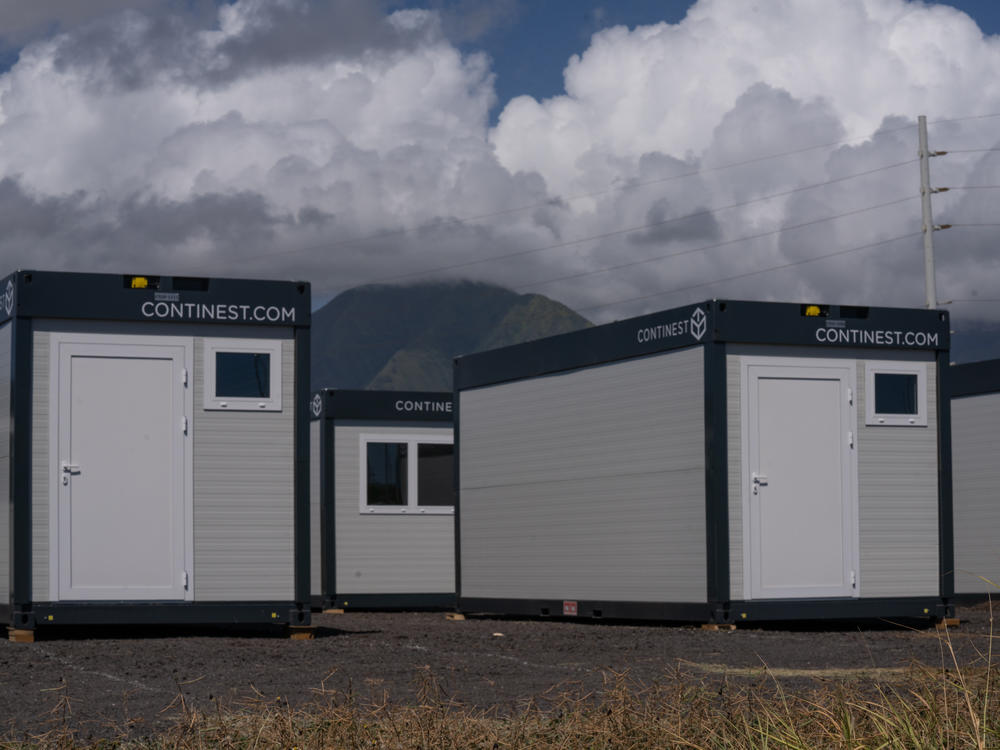 Modular container homes are set up in Kahului, Hawaii. A pop-up village of the buildings is in the process of being created by a local organization, the Family Life Center.