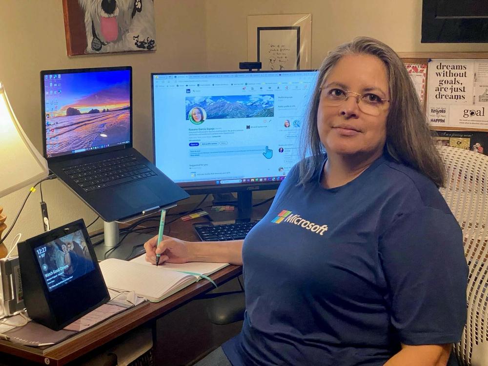 Roxana Garcia Espejo of Sugar Land, Texas, says her mostly remote job with Microsoft completely changed her work-life balance. In April, she lost that job as part of mass layoffs but still connects with other enthusiasts in the Microsoft Speakers Hub, an online forum.