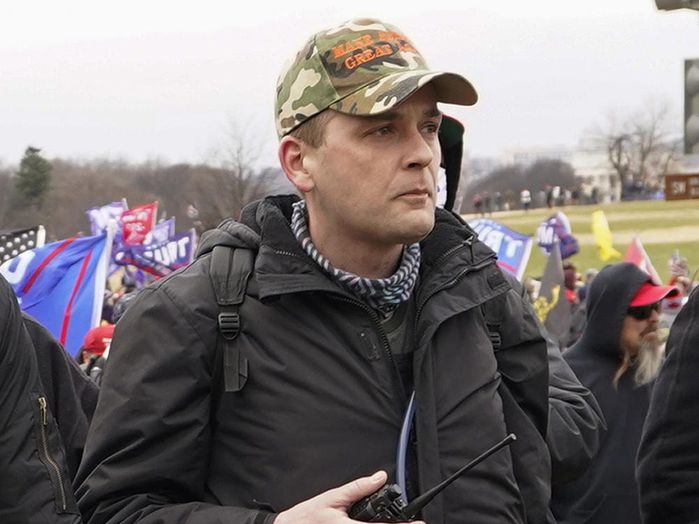 Proud Boys member Zachary Rehl walks toward the U.S. Capitol in Washington, in support of President Donald Trump on Jan. 6, 2021.