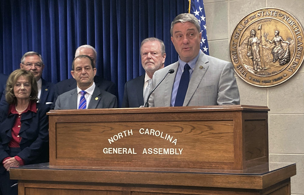 North Carolina Republican state Sen. Warren Daniel speaks at a news conference on June 12 in Raleigh, N.C.