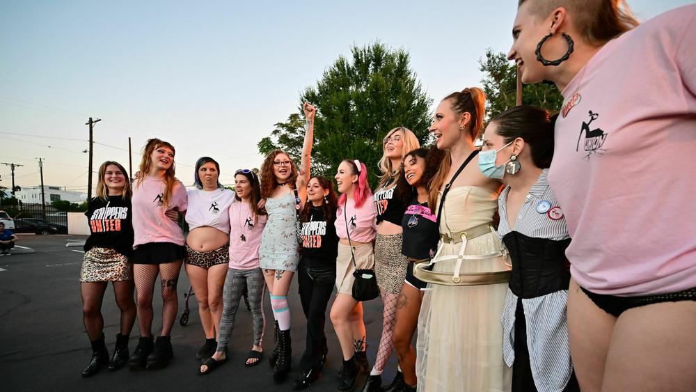 Strippers rally in support of unionizing strippers from the Star Garden Topless Dive Bar in North Hollywood in August 2022.