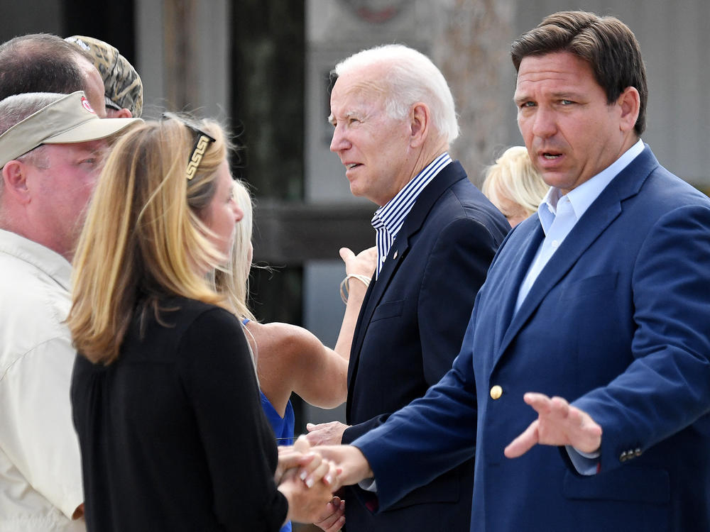 In October 2022, Gov. Ron DeSantis joined President Biden to meet with people in Fort Myers, Fla., who had been hit hard by Hurricane Ian.