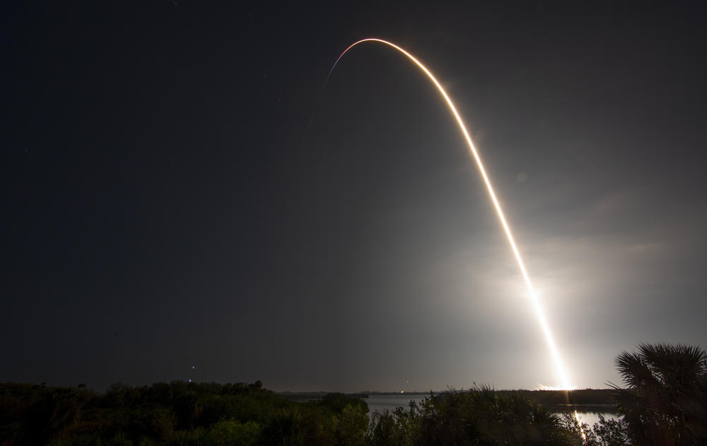A five-minute-long exposure shows a SpaceX Falcon 9 rocket carrying the company's Dragon spacecraft launched on NASA's SpaceX Crew-6 mission to the International Space Station, at Kennedy Space Center on March 2.
