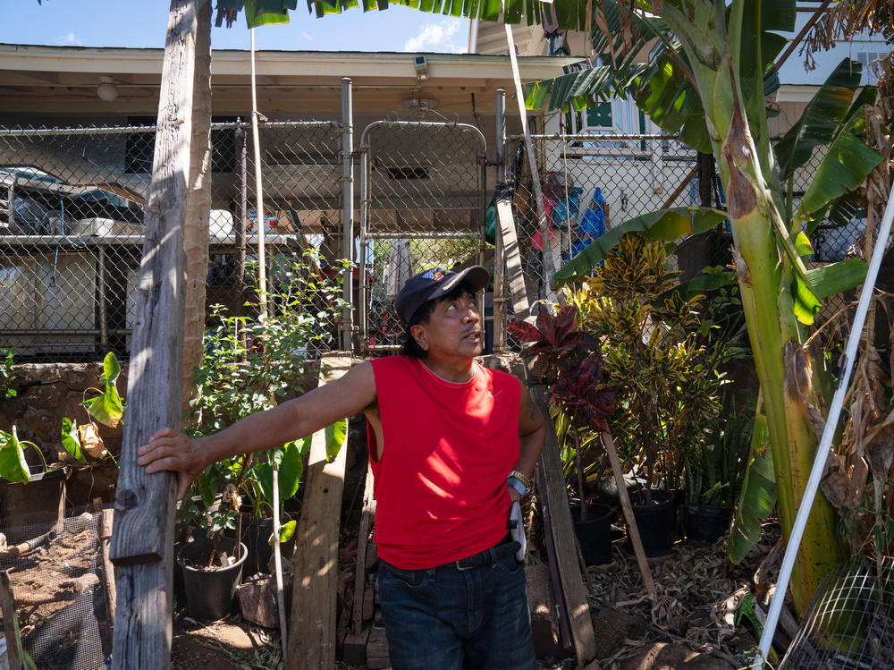 Danilo Andres, 60, outside his home in Lahaina. The fire jumped his home and a surrounding cluster.