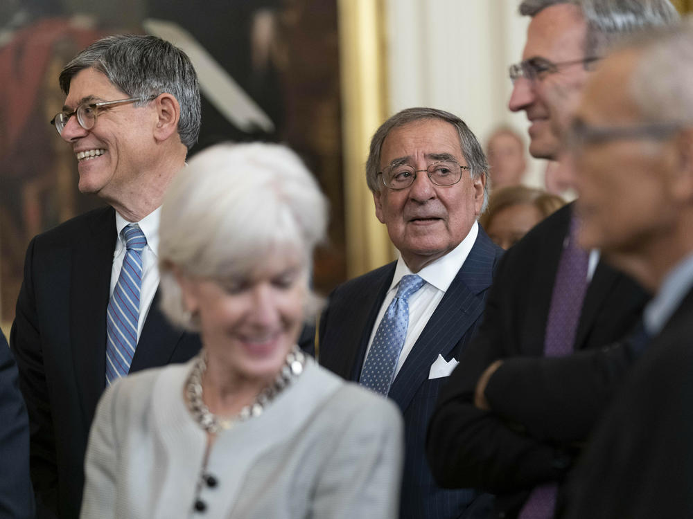 Jack Lew (left) with former Health and Human Services Secretary Kathleen Sebelius and former Secretary of Defense Leon Panetta at a White House event on Sept. 7, 2022.