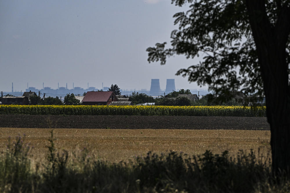 The Zaporizhzhia Nuclear Power Plant seen from Nikopol, Ukraine, on July 21. The plant and nearby areas are under threat from attacks amid Russia's invasion of Ukraine.