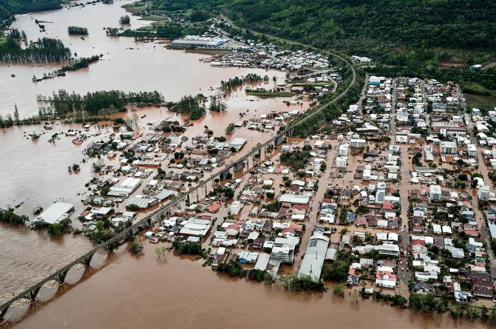 An aerial view of an area affected by an extratropical cyclone in Muçum, in Rio Grande do Sul state, Brazil, on Tuesday. Authorities are warning there could be more flooding to come.