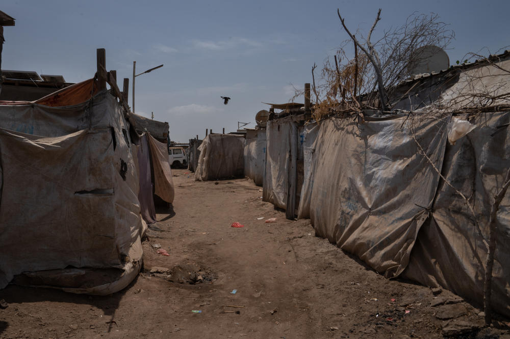 The displaced persons camp where Ali lives. Her family has not received any food aid in a year.