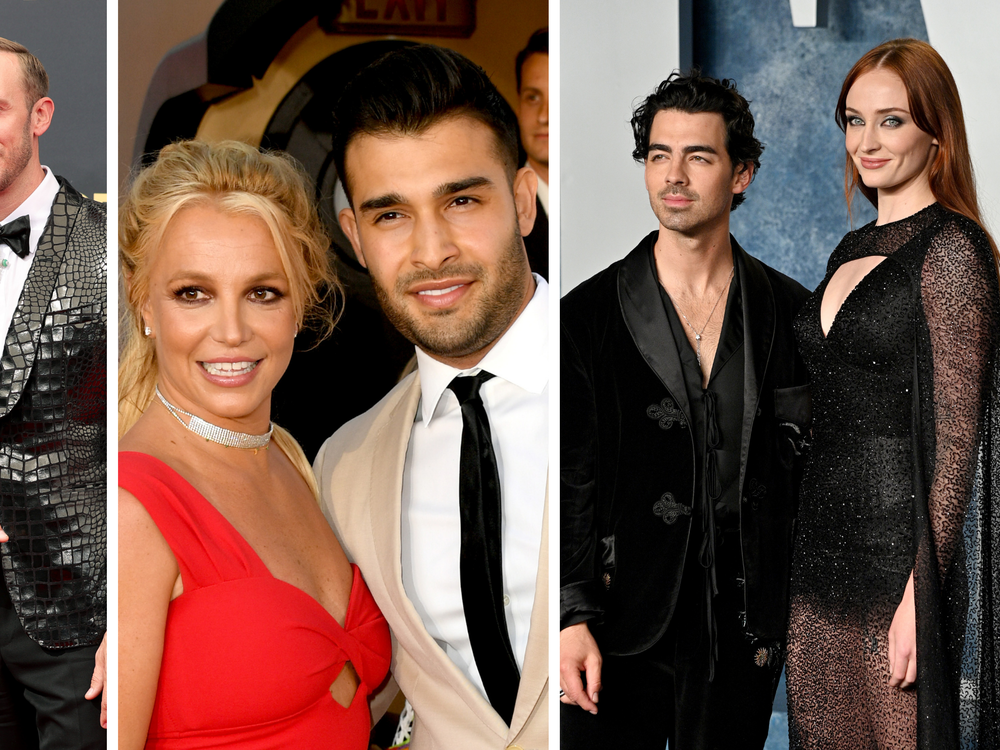 Some of the celebrity couples who have announced their splits in recent months include (L-R): Billy Porter and Adam Smith, Britney Spears and Sam Asghari and Joe Jonas and Sophie Turner.