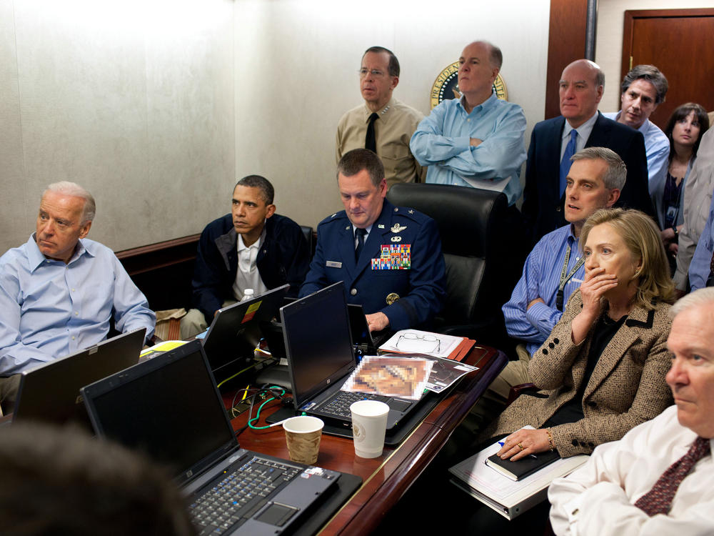 Former President Barack Obama, then-Vice President Biden, Secretary of State Hillary Clinton and other officials watch the operation that killed Osama bin Laden in the Situation Room on May 1, 2011.