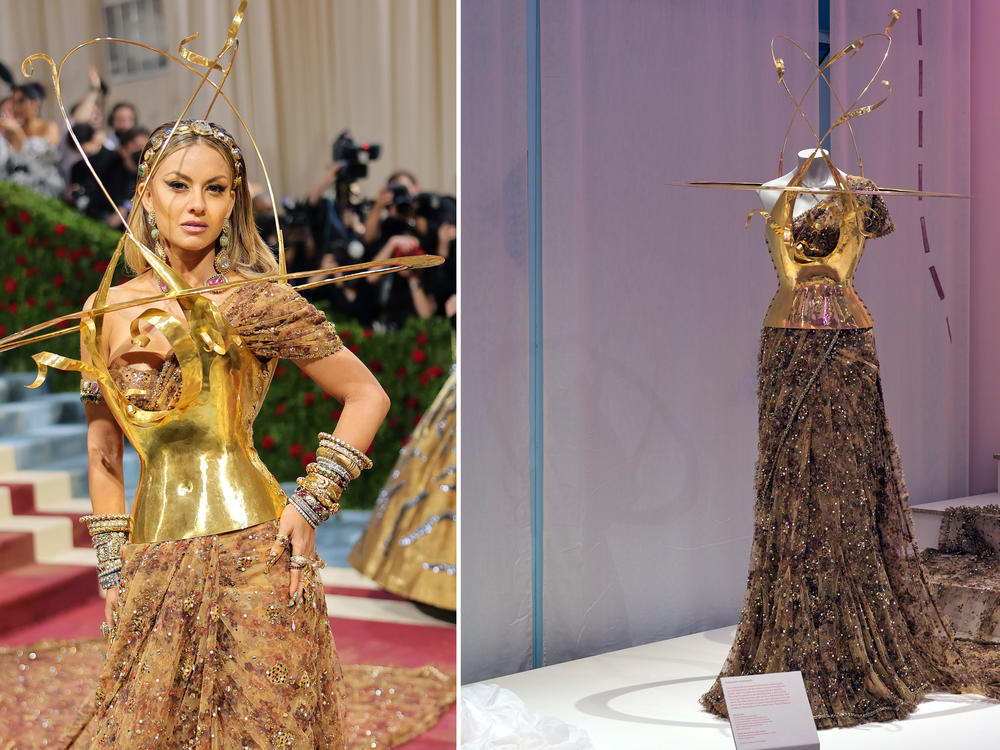 Natasha Poonawalla, executive director of the vaccine-manufacturing Serum Institute of India, donned an haute couture sari for the 2022 Met Gala. The garment is on display at the museum show '