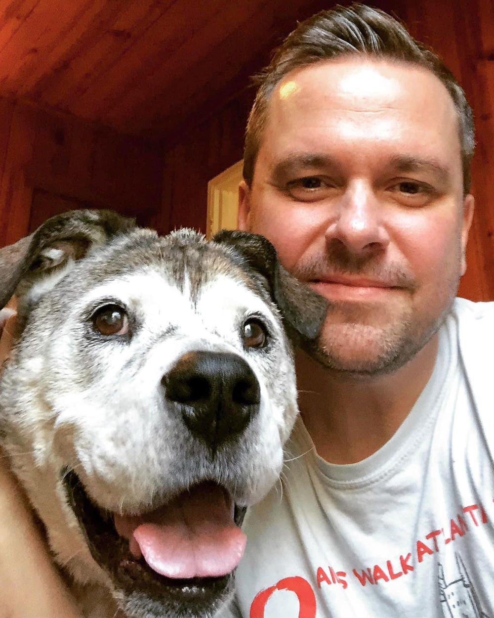 Patrick Saunders and his dog, Otis, who died this year.