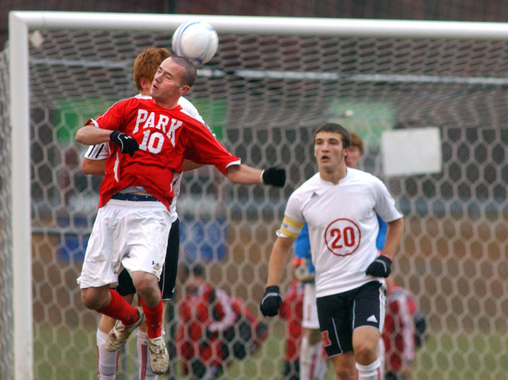 A high school boys' soccer game.