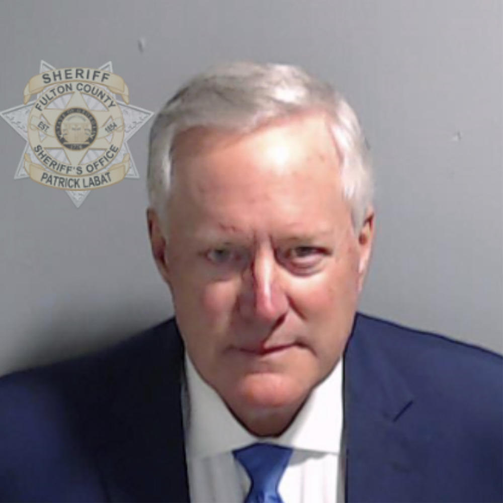 This booking photo provided by the Fulton County Sheriff's Office shows Mark Meadows on Aug. 24, 2023, in Atlanta. Meadows is charged alongside former President Donald Trump and 17 others, who are accused by Fulton County District Attorney Fani Willis of scheming to subvert the will of Georgia voters in the 2020 election.