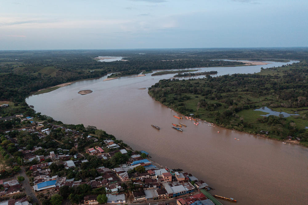Aerial shot of the Caguán River, which flows past Cartagena del Chairá where, according to the mayor, nearly every business owner and politician is forced to make extortion payments to the rebels.