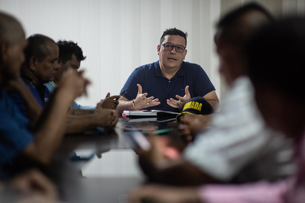 Meetings between Molina and community leaders are often tense. At this one, he accused them of spreading rumors that he is corrupt — which led to more death threats from the guerrillas.