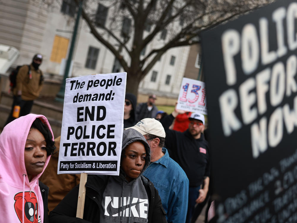 Demonstrators protest the death of Tyre Nichols on January 28, 2023 in Memphis, Tenn. The release of a video depicting the fatal beating of Nichols, a 29-year-old Black man, sparked protests in cities throughout the country.