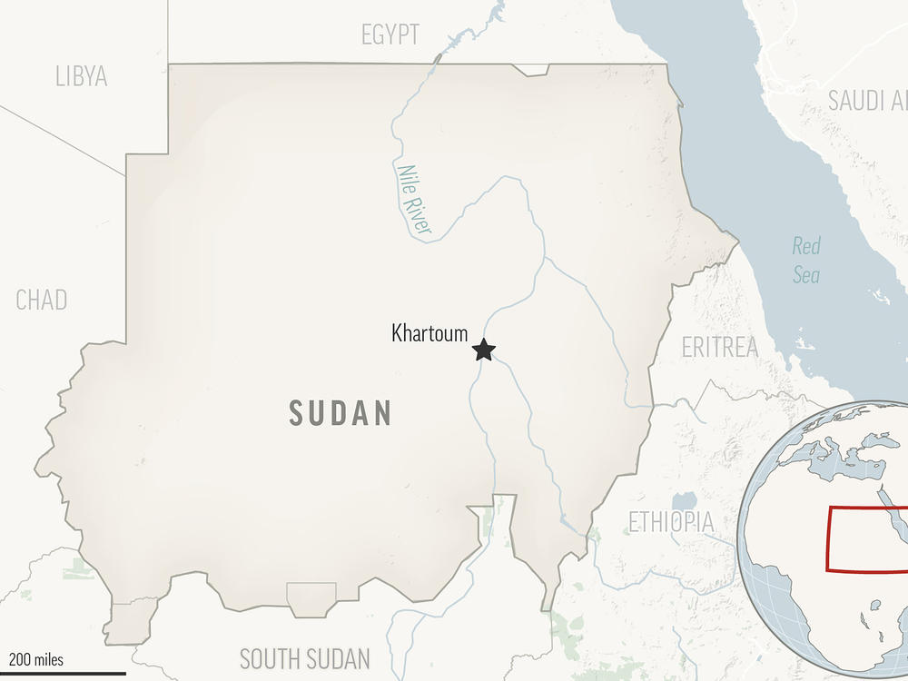 This is a locator map for Sudan with its capital, Khartoum.